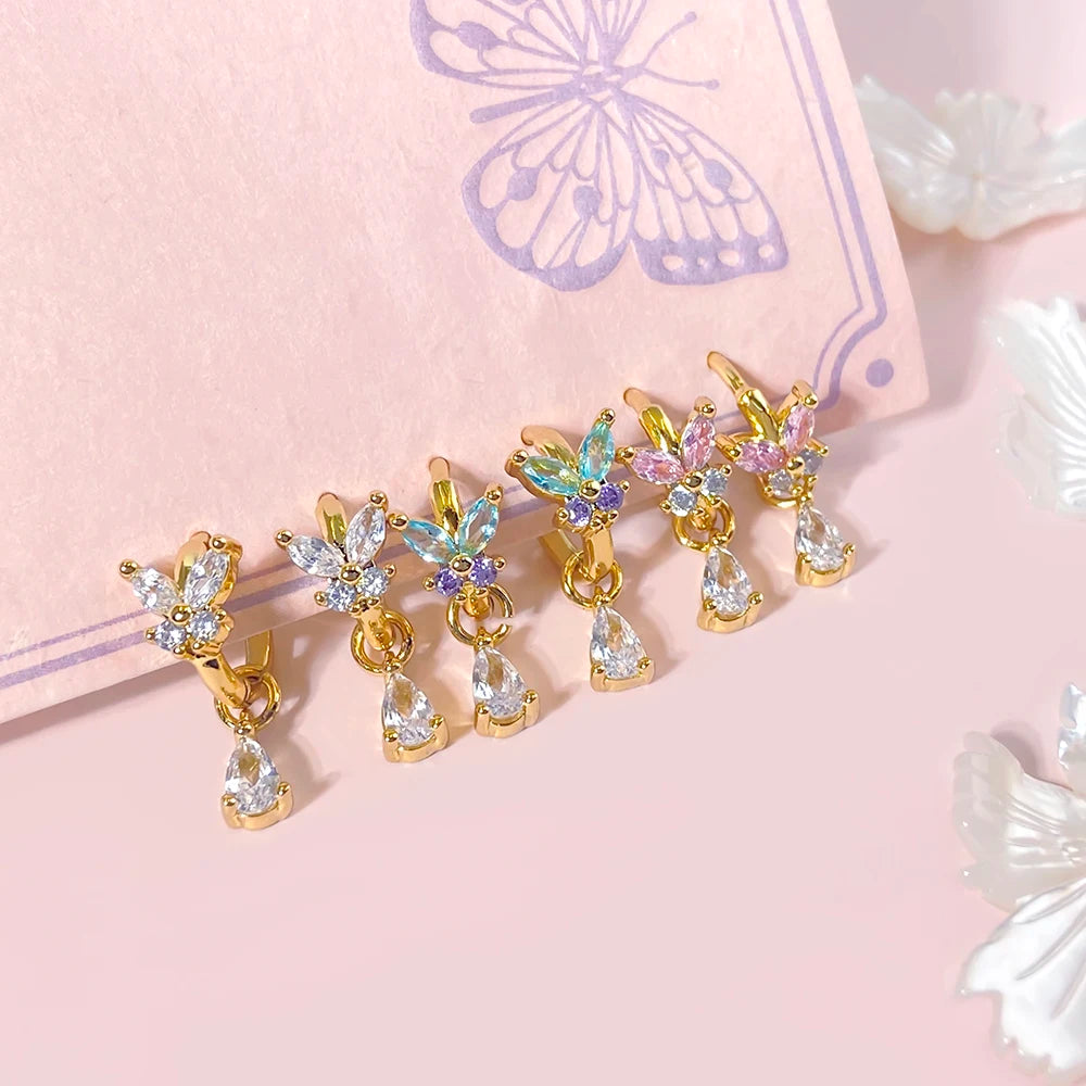 Foxi Fashion Jewelry Earrings 18k Gold Plated Trendy Brass Jewelry Cubic Zirconia Butterfly Hoop Earrings