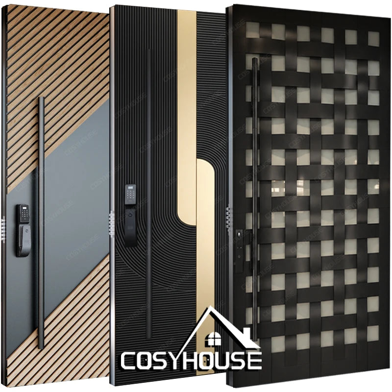 Luxury Designer Entry Doors with Smart Lock Customizable Wood & Metal Finishes for Modern Residences and Commercial Properties