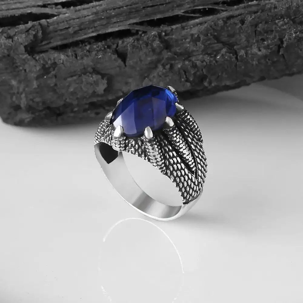 Wholesale Azuris VALKH1153 925 Sterling Silver Ottoman Men's Ring with Naturel Stone Agate Handmade in Turkey