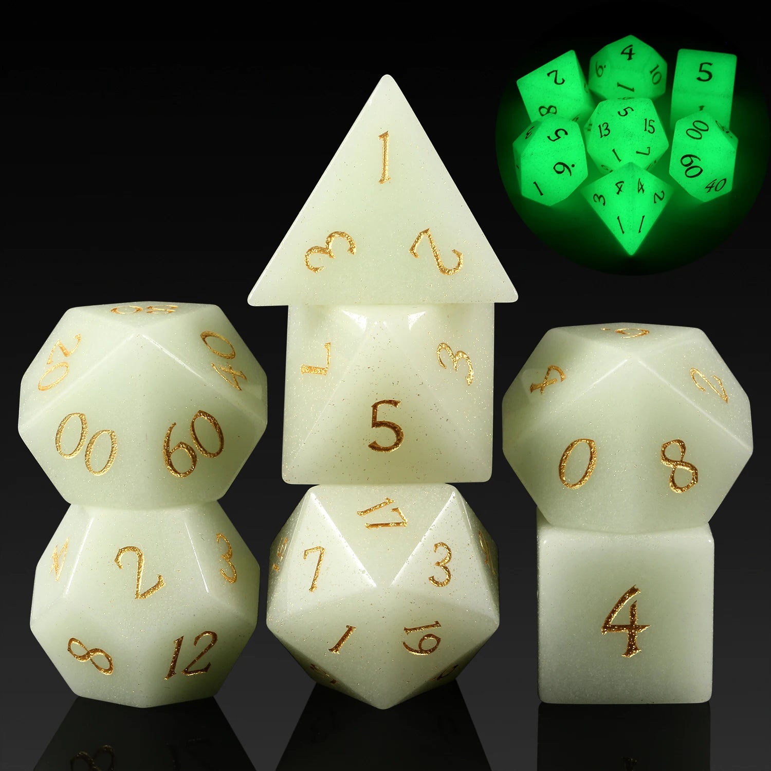 Hot Sale 7 Die Gemstone Dice DND Engraved Metal & Stone Fluorescent Handmade Polyhedral Set for Table Games