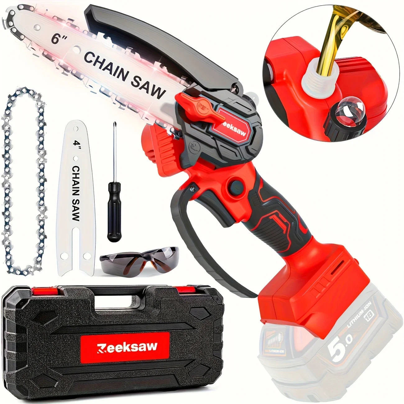 Mini Electric Chainsaw 4" and 6" Handheld Chainsaw with Auto Oiler & Security Lock Chain Saw for Garden Wood Trees Cutting