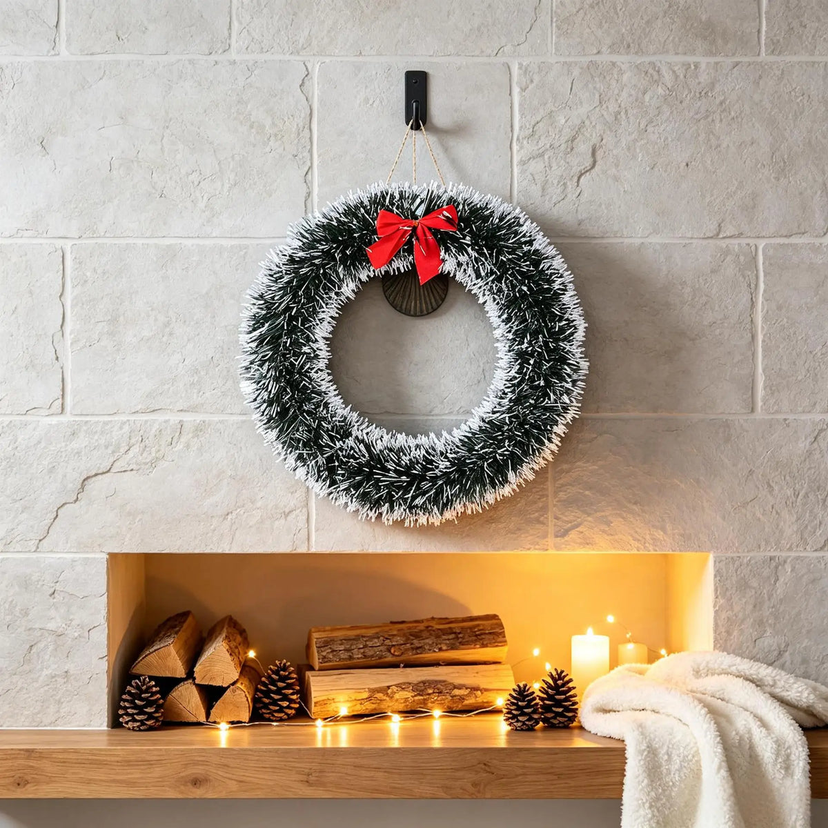 Wholesale New Christmas Bow Wreath with White & Green Tinsel & Wire Frame - Door & Window Hanging Decor for Yard & Storefront MegaBDM