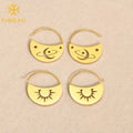 Popular Fashion Stainless Steel Electroplated 18K Gold Jewelry Earrings Custom Creative Sun Moon Stars Pendant Earrings Women