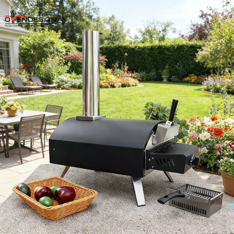 Ovendesign Modern Black 13-Inch Multi-Fuel Gas/Wood Fired Pizza Oven Stainless Steel Easy Install Move High-Efficiency Durable