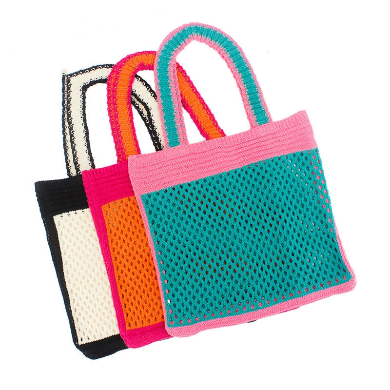 New Large Capacity Tote Bag Double Colors Shoulder Bag Women Knitted Bag