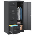4 Drawer Vertical File Cabinet with Lock & Hanging Rod Multi-Function Steel Wardrobe Storage Cabinet MegaBDM