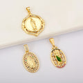 QIKU Wholesale Gold Plated Saint Jude & Virgin Mary CZ Christian Charms for Jewelry Necklace Making
