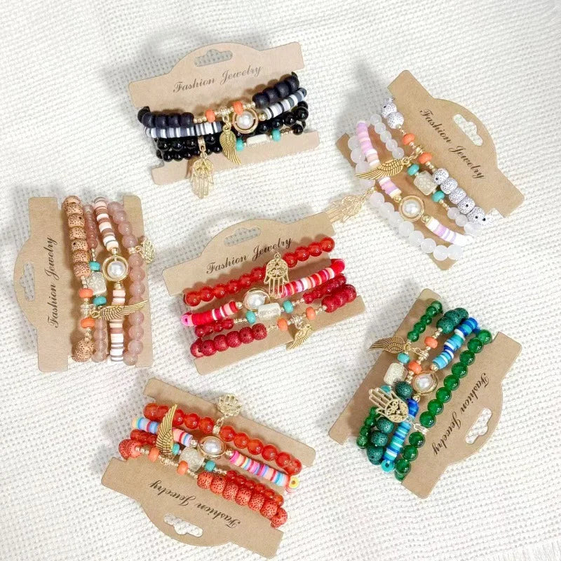 YL European American Cross-Border Bohemian Style Golden Palm Wing Pendant Pearl Multi-Layer Elastic Rope Beaded Bracelet Gift