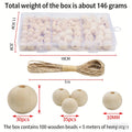 DIY Bead Kit with Round Wooden Beads and Jute Rope Natural Wood Color Creative Farmhouse Home Decor Loose Beads
