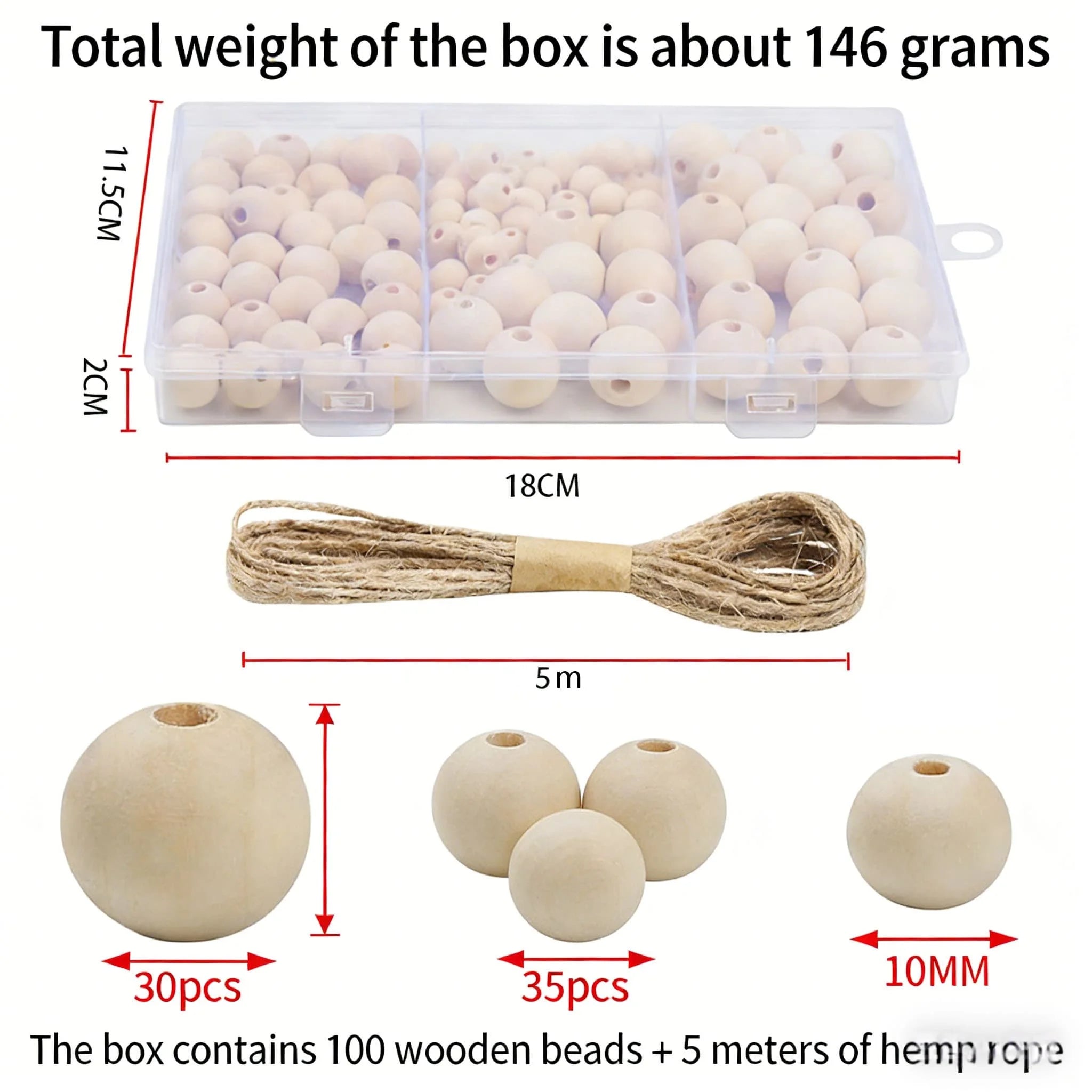 DIY Bead Kit with Round Wooden Beads and Jute Rope Natural Wood Color Creative Farmhouse Home Decor Loose Beads