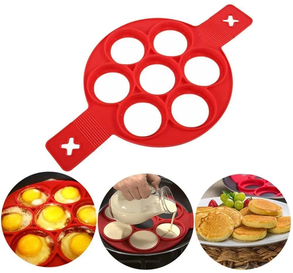 7-Hole Silicone Egg & Pancake Mold Multi-Shapes Non-Stick Heat Resistant Baking Tools for Home