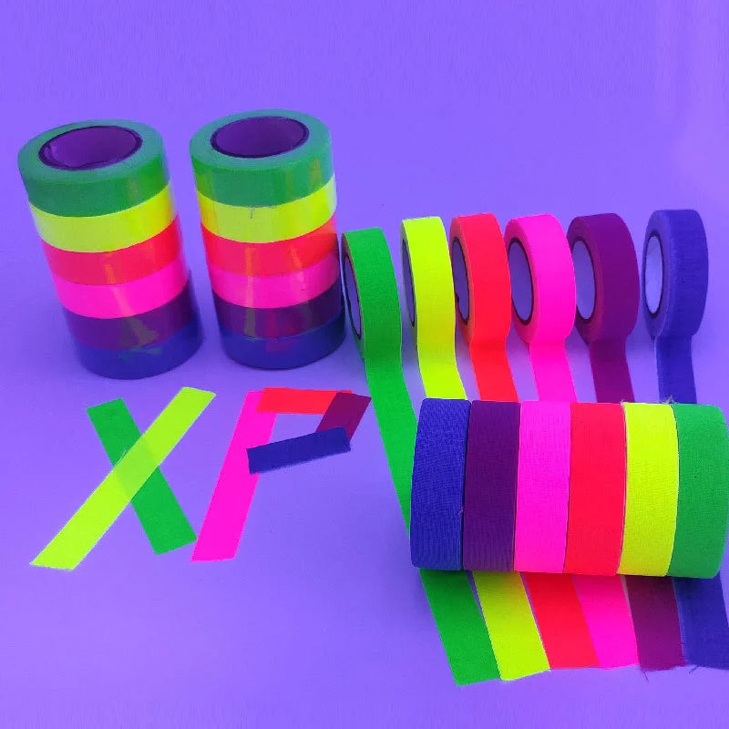 Acrylic Adhesive Single Durable Waterproof Gaffer Tape Fluorescent PET Cloth Fabric Glow UV Blacklight Reactivity Neon Warning