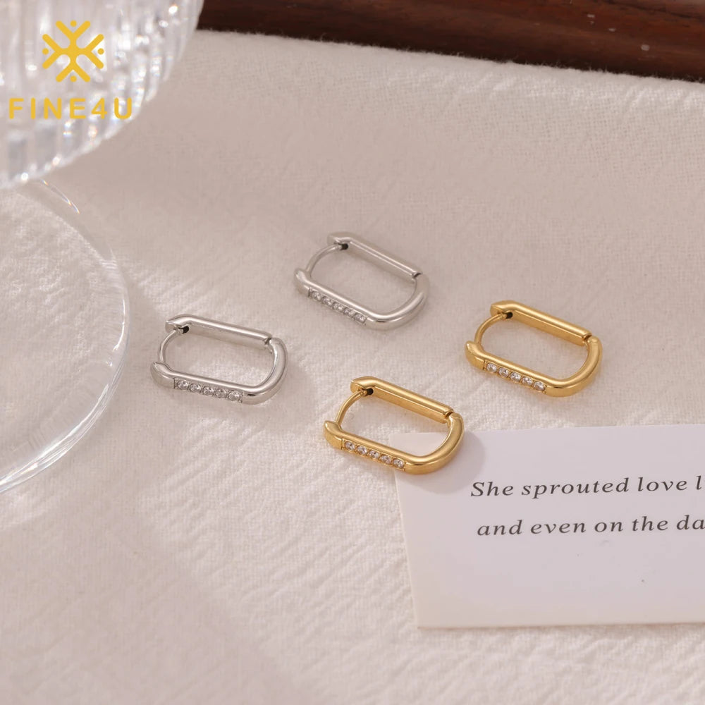 Fashion U-Shaped Zircon Jewelry Stainless Steel Gold Plated Square Earrings Girl Stud Earrings for Women Gifts Wholesale