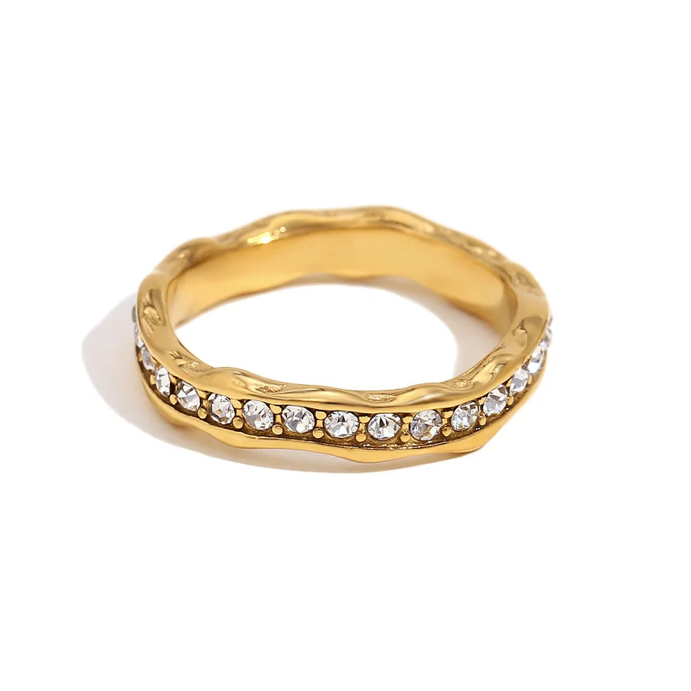 New Arrival Custom Jewelry 18k Gold Plated Wave Ring Zircon Rings Stainless Steel Rings Jewelry for Women
