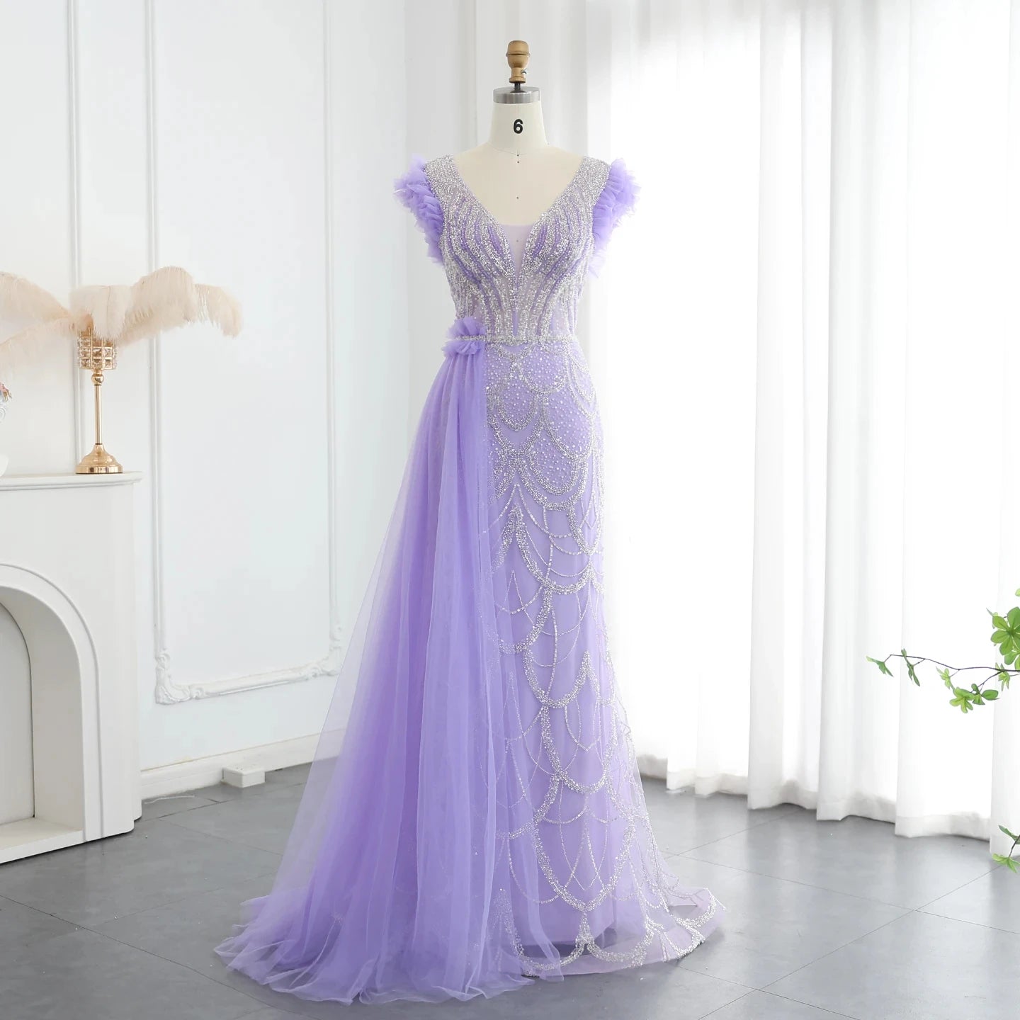 Jancember SZ100 Luxury Dubai Short Sleeve Evening Party Prom Gowns Dresses