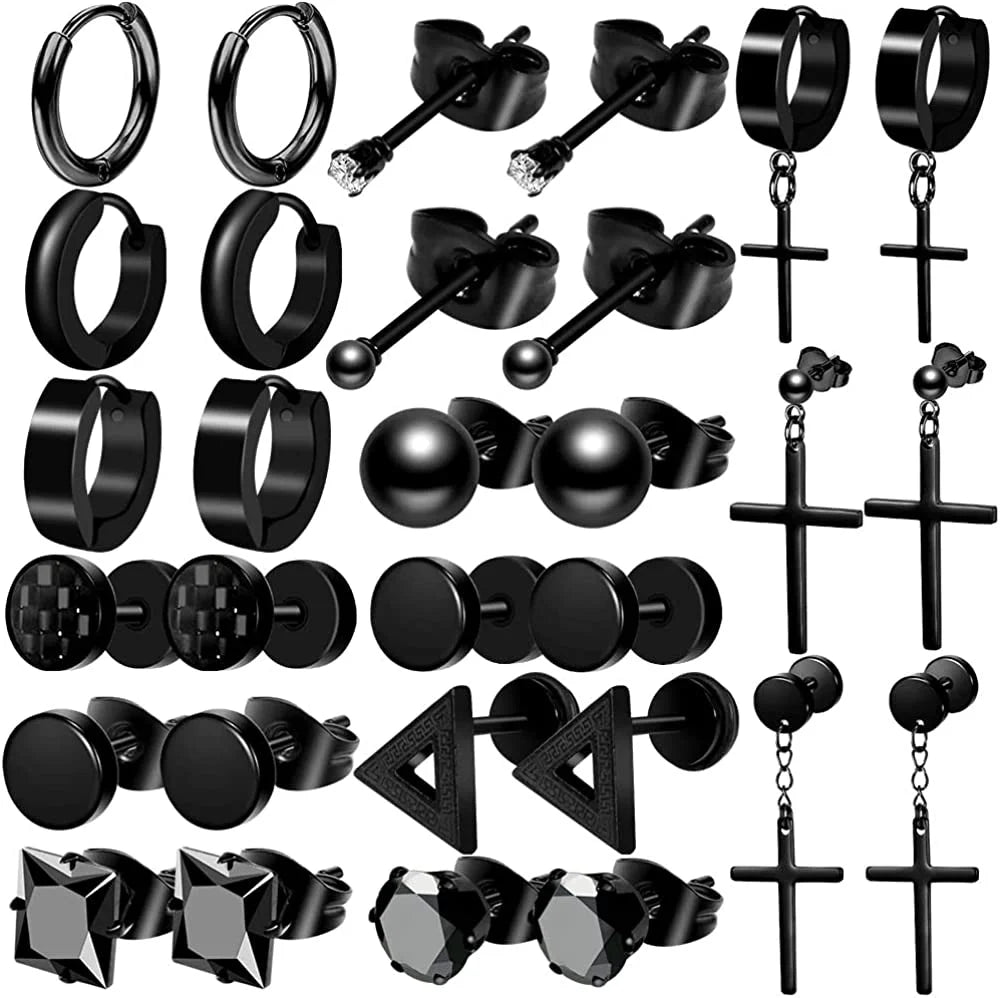 Gothic Dropshipping Hypoallergenic Stainless Steel Piercing Crosss Dangle Huggies Hoop Black Stud Earrings for Men