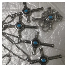Caicai Turquoise Cross Necklace Pendant Stainless Steel Necklace Pendant for Men Retro Jewelry Women