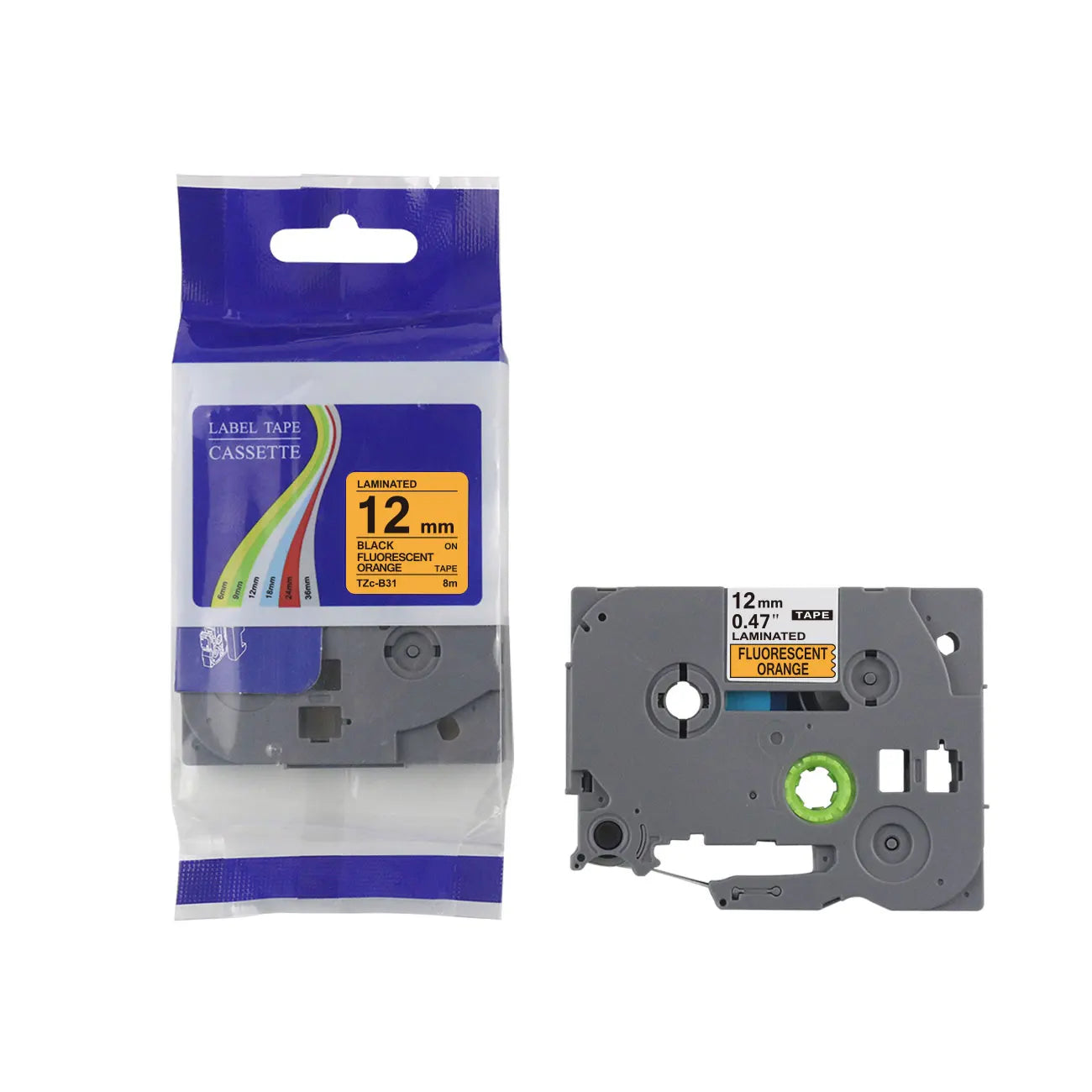 Tatrix TZEB31 TZE-B31 12mm Fluorescent Tape Label Tape TZE-B31 for Brother GL100 PT200. TZE-D31 Label Tape