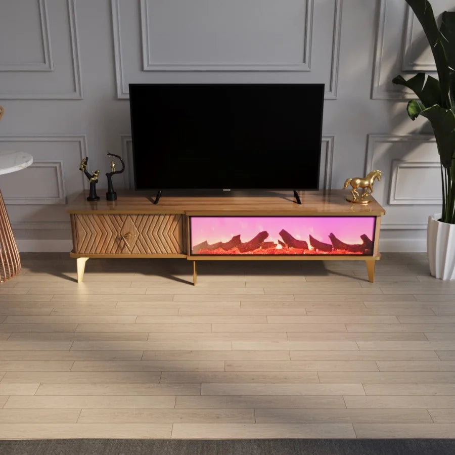 DOSIN Wooden Electronic Fireplace Living Room Furniture Coffee Table Modern Luxury Design Bluetooth Connection Panel Style Model