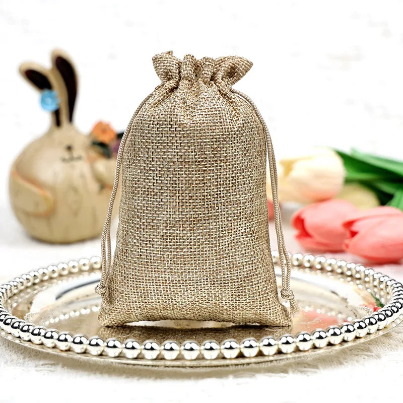 MU Fashionable Multi Colors 7*9cm Natural Jute Burlap Biodegradable Gift Drawstring Bag for Stickers Jewelry Packaging Pouch