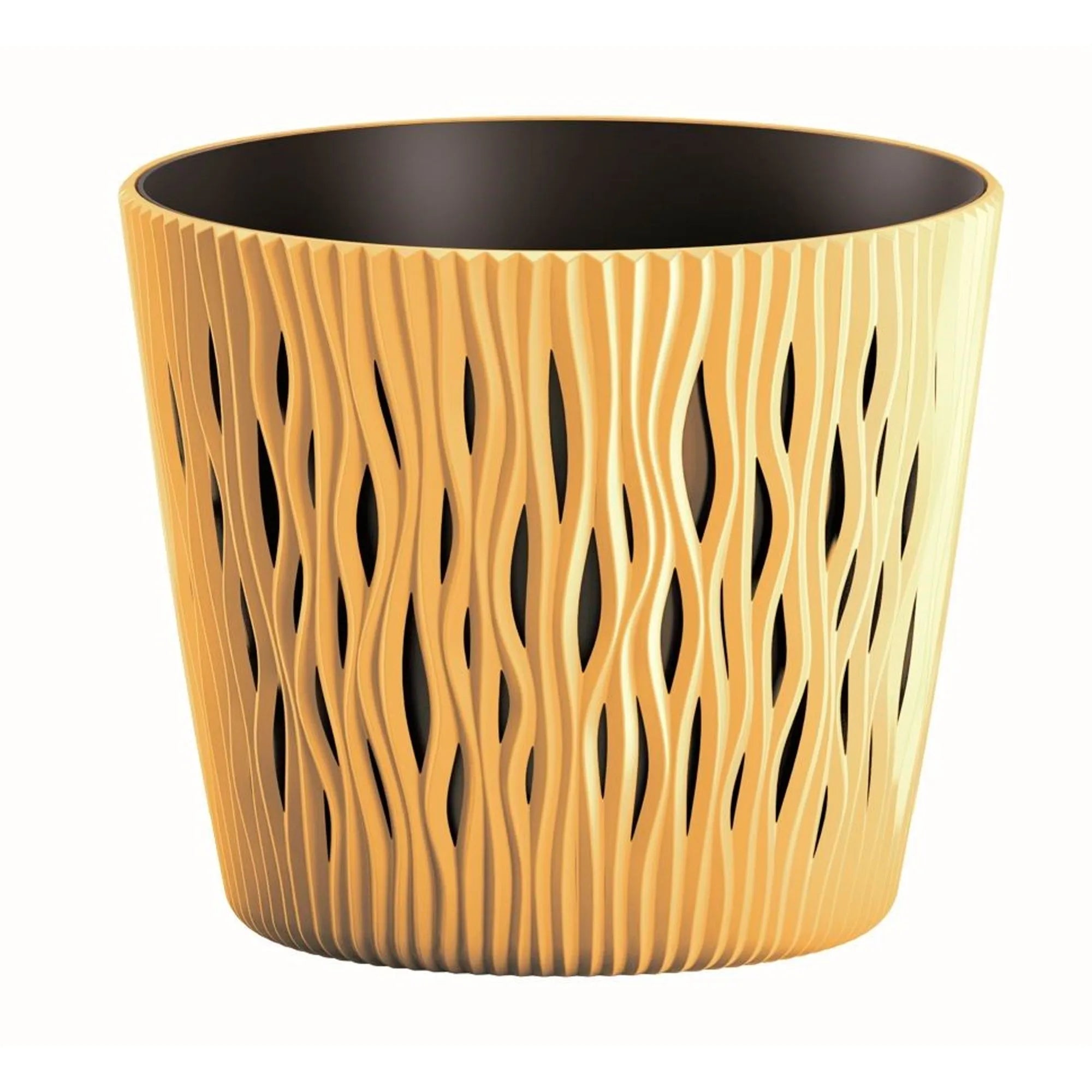 Sandy Round plastic flower pot in mustard color 15.8 (length) x 15.8 (width) x 13.8 (height) cm