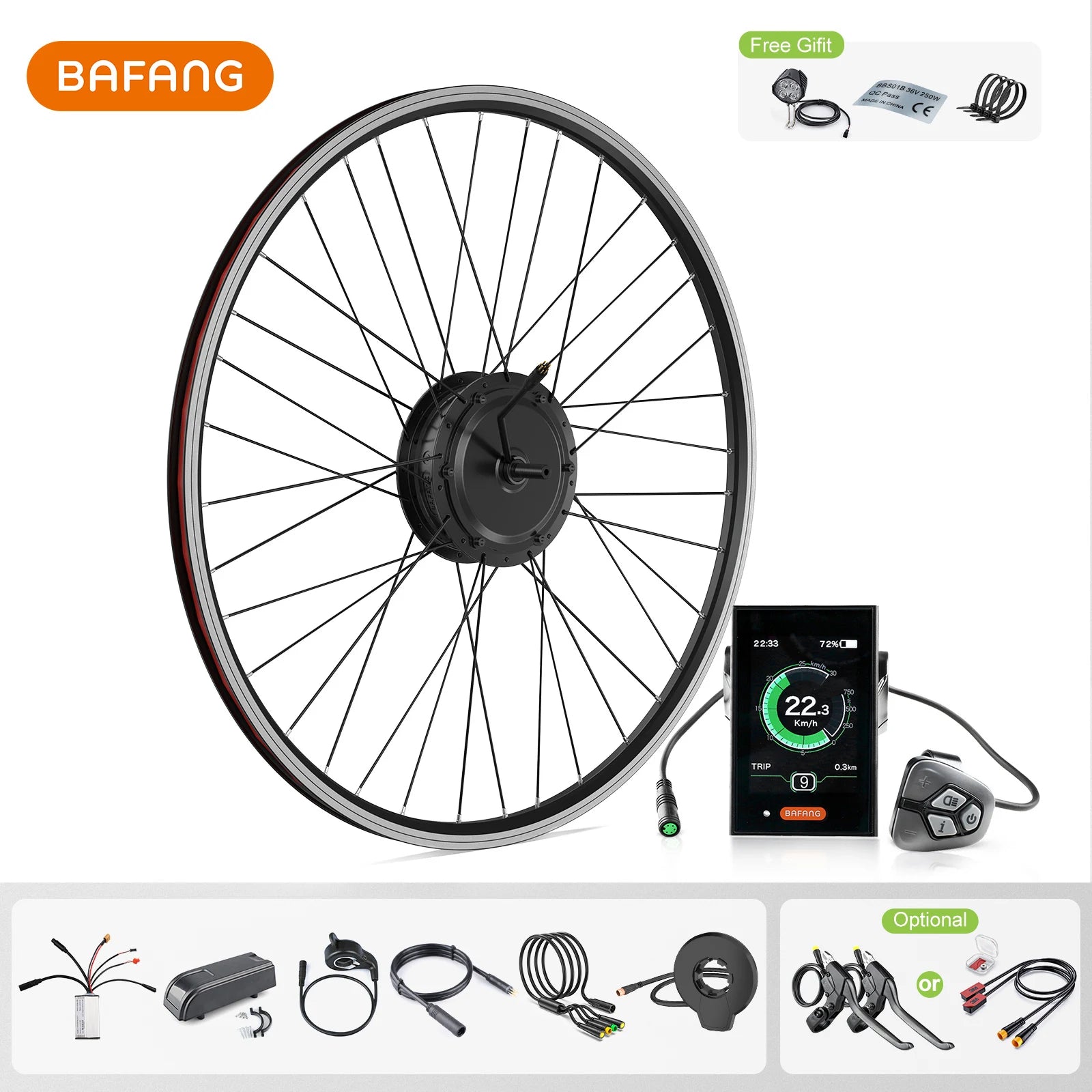 20-29" Bafang 48 500W Front Electric Bike Hub Motor Kit Dual Hall Sine Wave Controller DPC18 Color Display V-brake Disc Brake
