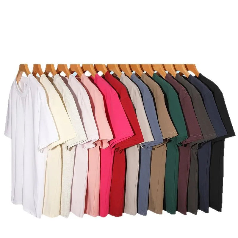 OEM custom logo embroidery printed design Summer 220g  men and women simple solid color non-transparent round neck t shirt