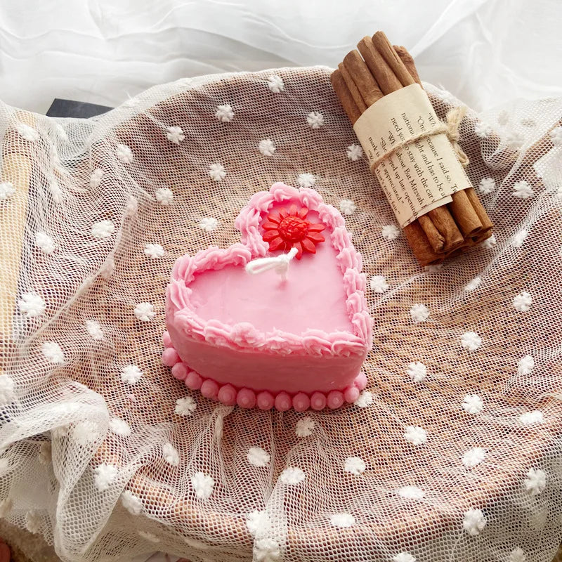 Birthday Gifts Ideas Cute Fake Dessert Soy Candle Molds Love Candle Silicone Mold Sweet Heart Cake Candle Moulds