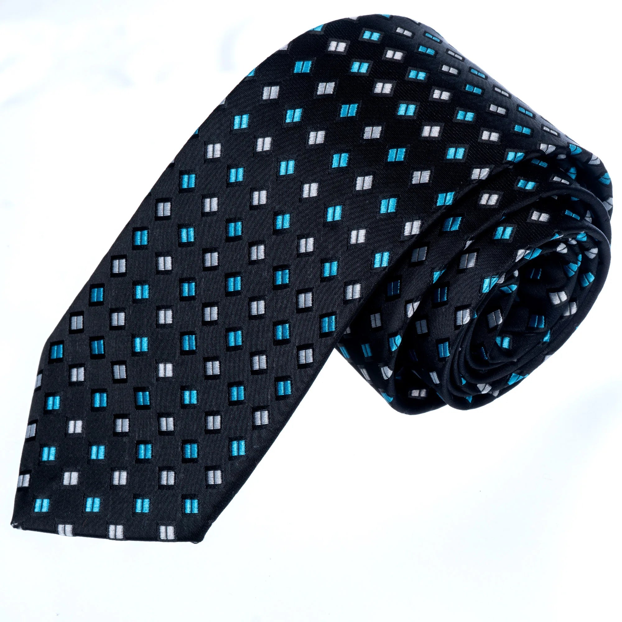 Exve Exclusive Turquoise Checkered on Black Handmade Turkey Origin Necktie