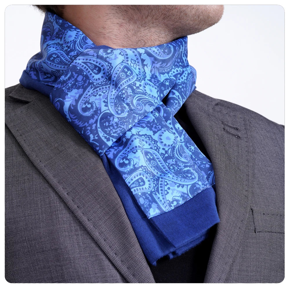 Exve Exclusive Blue Navy Shawl Pattern Digital Print Double-Sided Knitted Scarf AE3463