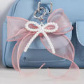 Cute Sweet Lace Ribbon Pearl Bow Keychain Bowknot Pearls Key Chain Purse Car Charm Keychain Y2K Cute Accessories Women Gift