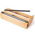 Plastic Packaging Dispenser with Cutter & Self-Sealing Bag Organizer 2-Compartment Bamboo & Plastic Wrap Organizer for Kitchen
