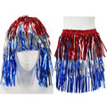 Independence Day Party Dress Red Silver Blue Rainsilk Hat Wig US National Day Parade Dress up Color Blocked Rainsilk Skirt