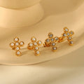 Best-Selling 18K Gold Plated Stainless Steel Stud Earrings for Women Bezel Setting Cross Design Color-Preserving Inlay