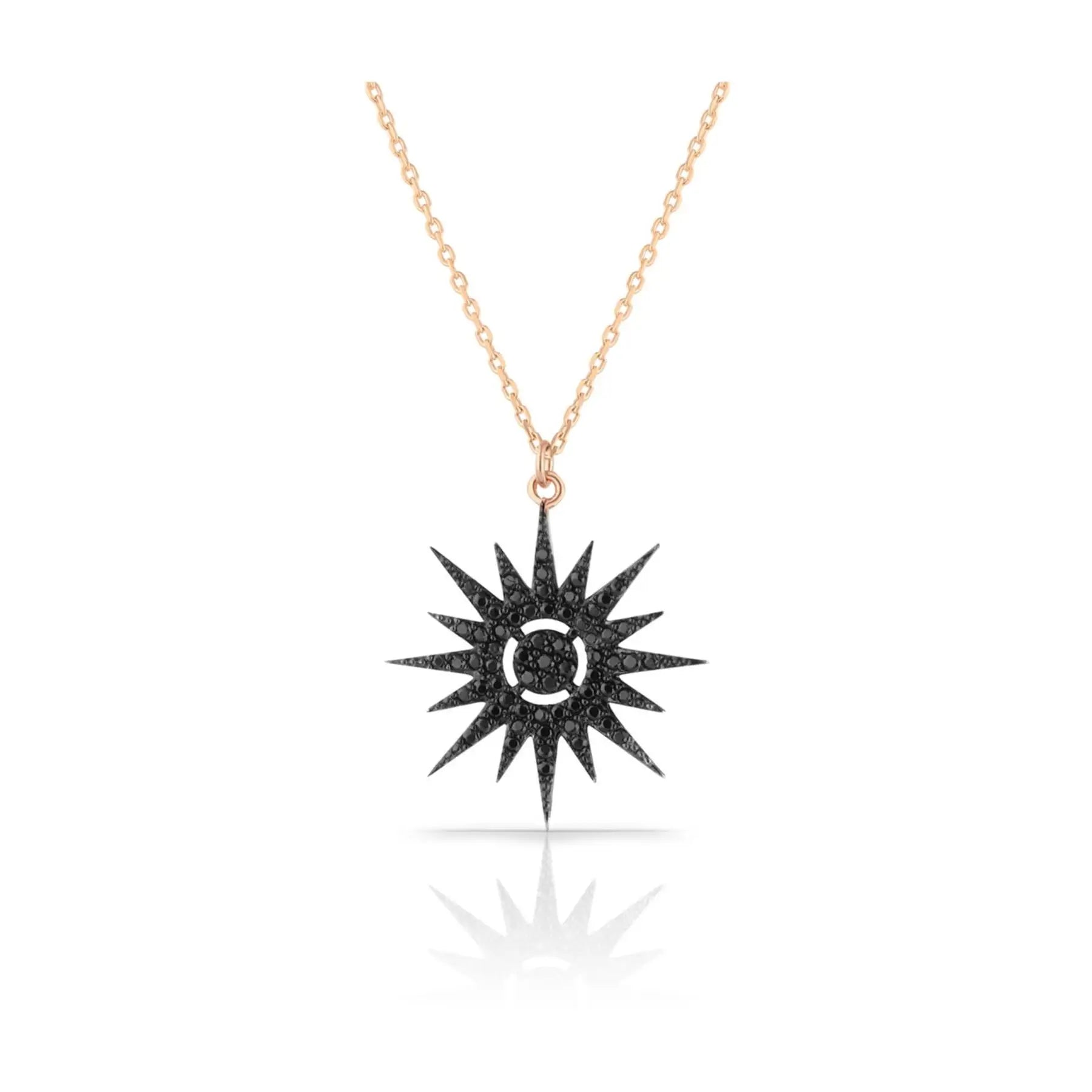 Azuris 925 Sterling Silver North Star Necklace Black Stone Gold-Plated Religious Chain GRS Certified Turkey Origin