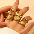 18K Gold Stainless Steel Marine Life Ocean Style Open Rings Personality Crab Turtle Seashell Starfish Adjustable Rings for Women