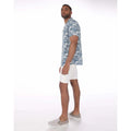 Empire Waist Regular Fit Men's Sky Blue Hawaiian Shirt with Blue Postcards Design Casual Summer Breathable Short Sleeve