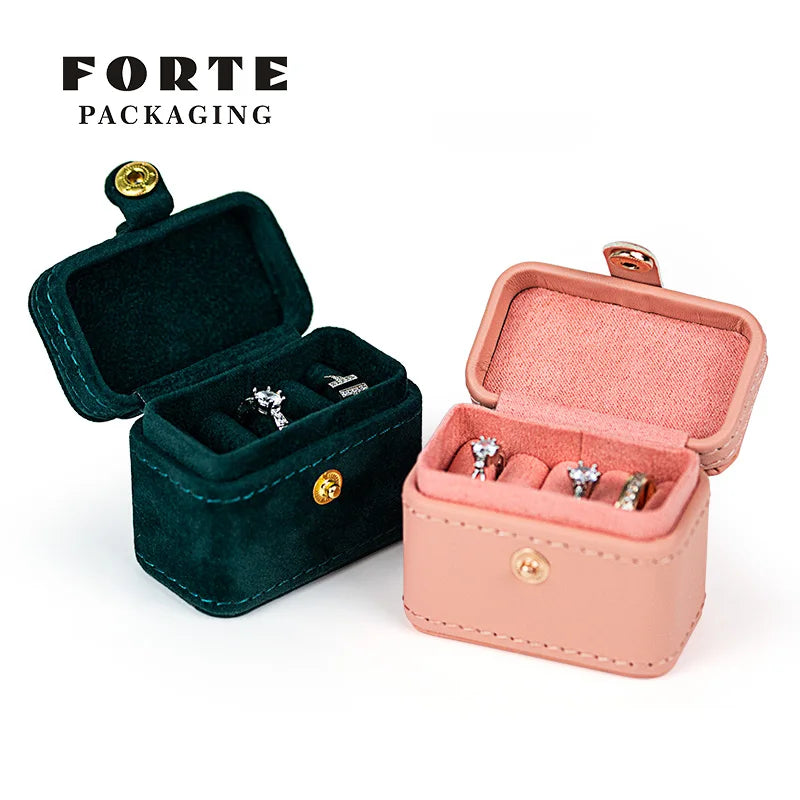 FORTE Custom Logo Pink High-end Classic Elegant Travel PU Leather Jewelry Case Organizer Holder Portable Storage Box Rings