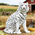 Striking White Tiger Resin Decor Lifelike Albino Tiger Sculpture (Detailed Stripes) Regal Indoor/Outdoor Garden Accent MegaBDM