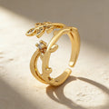 QIKU Exquisite Leaves Shape Adjustable Opening Rings Women Copper Zircon Jewelry Accessories Charm Gift Wholesale Dropshipping