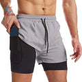 2 in 1 Running Gym Shorts Quick Dry Athletic Workout Shorts Swimming Beach Board Shorts With Zip Pockets