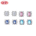 Wholesale Women Jewelry Flower Blue Cubic Zirconia Sterling Silver Stud Earrings S925