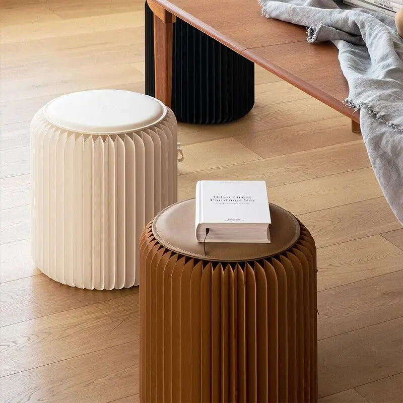 Home Furniture Modern Design Accordion Portable Folding Paper Stool Kraft Paper Relaxing Multifunction Round Foot Stool