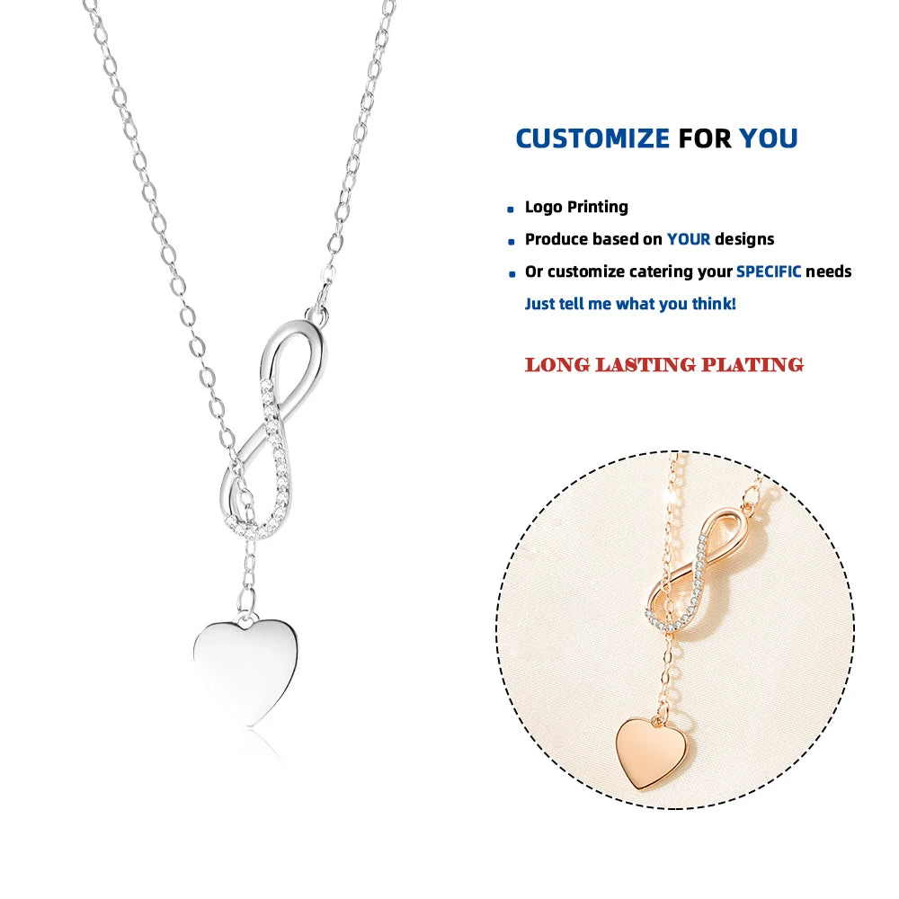 DY919 Fine Jewelry 925 Sterling Silver Infinity Heart Forever Love Chain Pendant Necklace Zircon Jewelry for Women MegaBDM