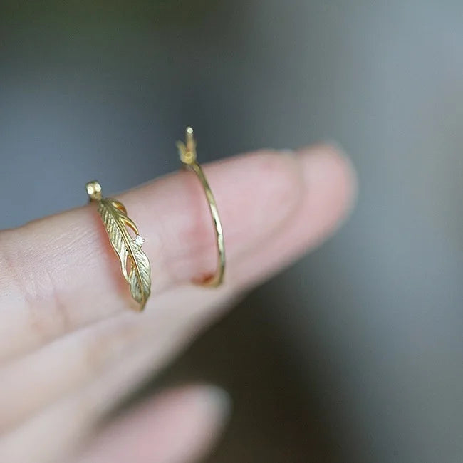 14K Gold Plated Feather Hoop Earrings 925 Sterling Silver Low MOQ