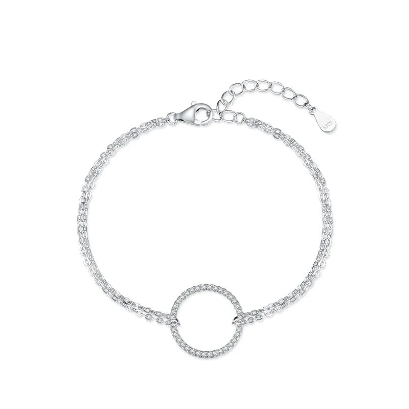 SL1702 925 Sterling Silver Luxury Hollow Round Bracelet Dazzling CZ Link Chain Bracelet for Women Wedding Statement Fine Jewelry