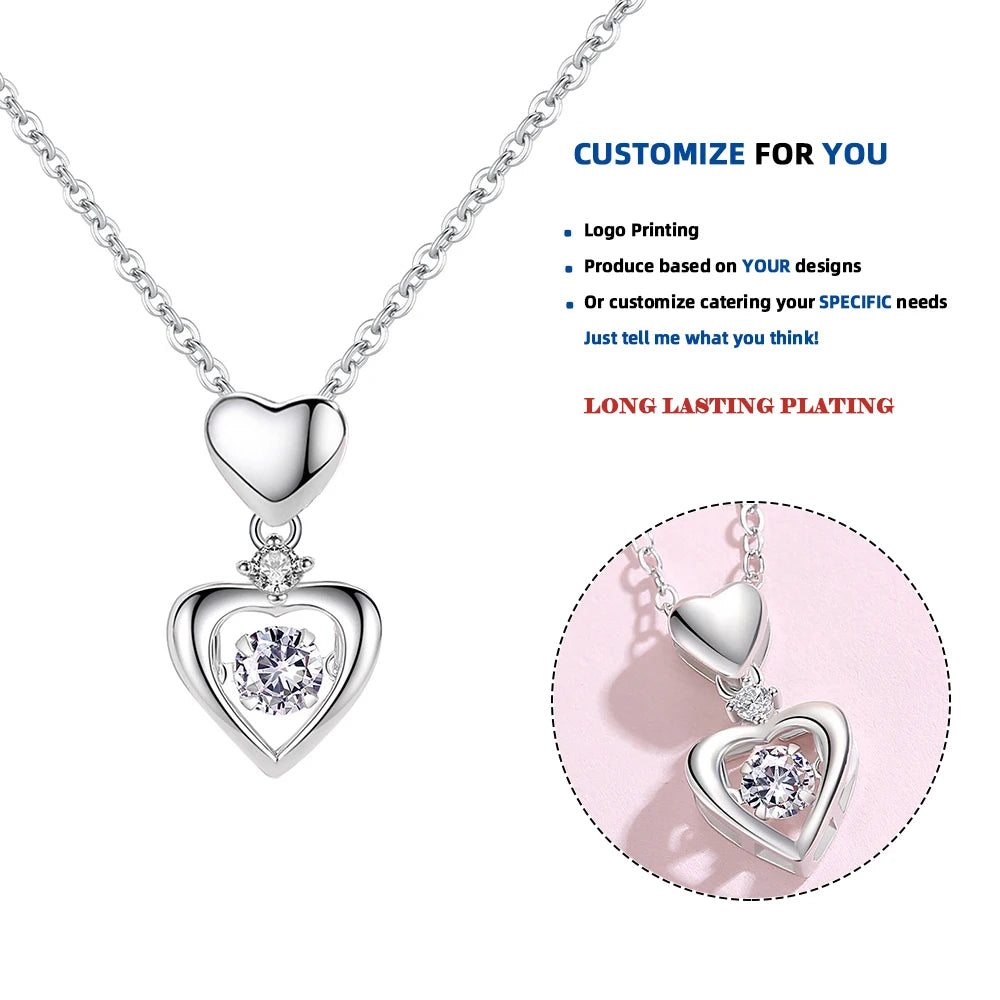 D184 S925 Silver Collarbone Short Chain Necklace with Rhodium Plated Zircon for Mother's Day Engagement or Wedding for Women