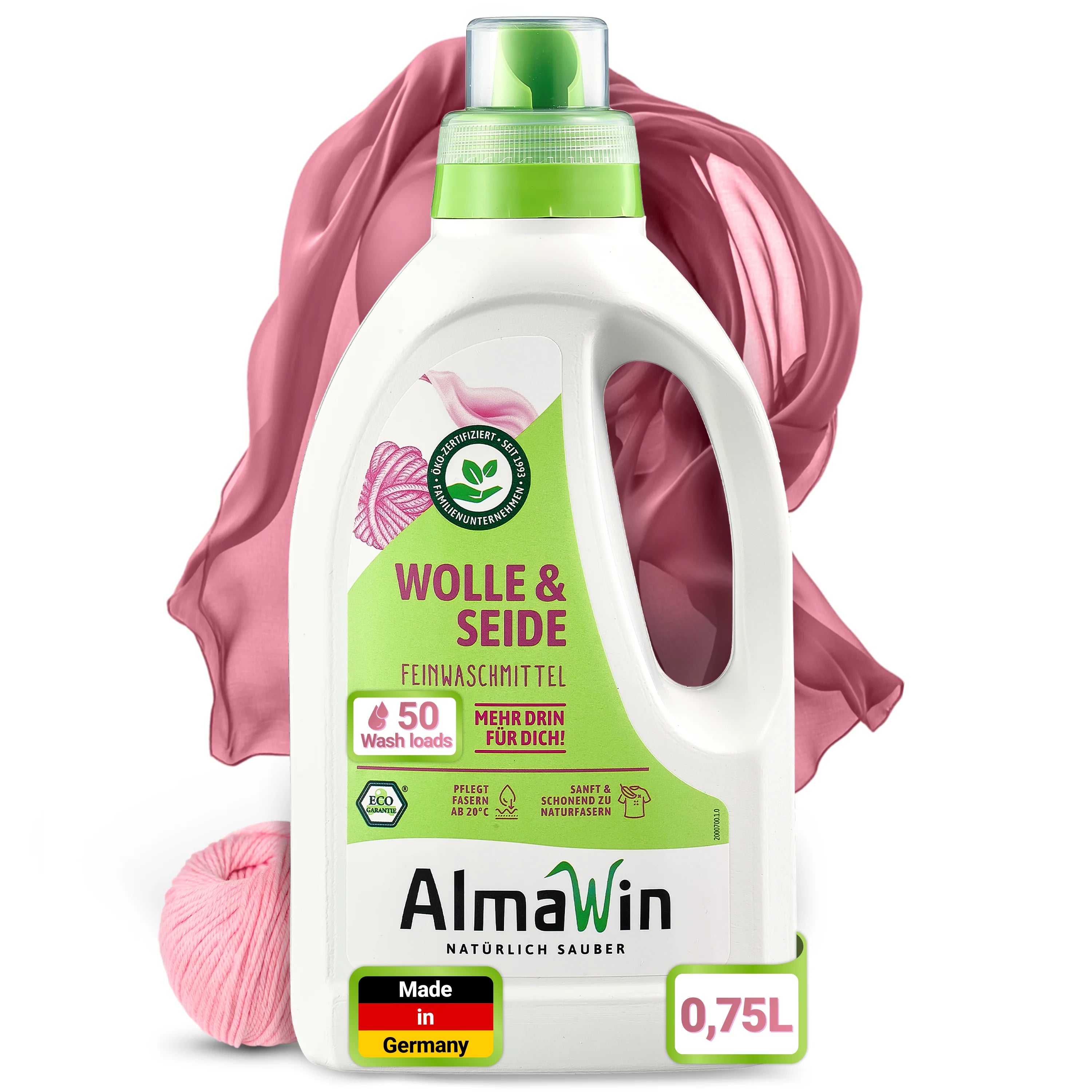 AlmaWin Export Wool & Silk Lavender 750ml 50 Loads 20-40 Celsius Mild Laundry Organic Detergent Liquid