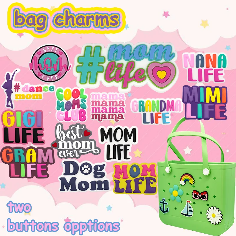Tote Beach Letter Number Charms Pvc Big Size Mom Nana Life Party Girly Rubber Custom Beach Bag Charm Accessories Charm