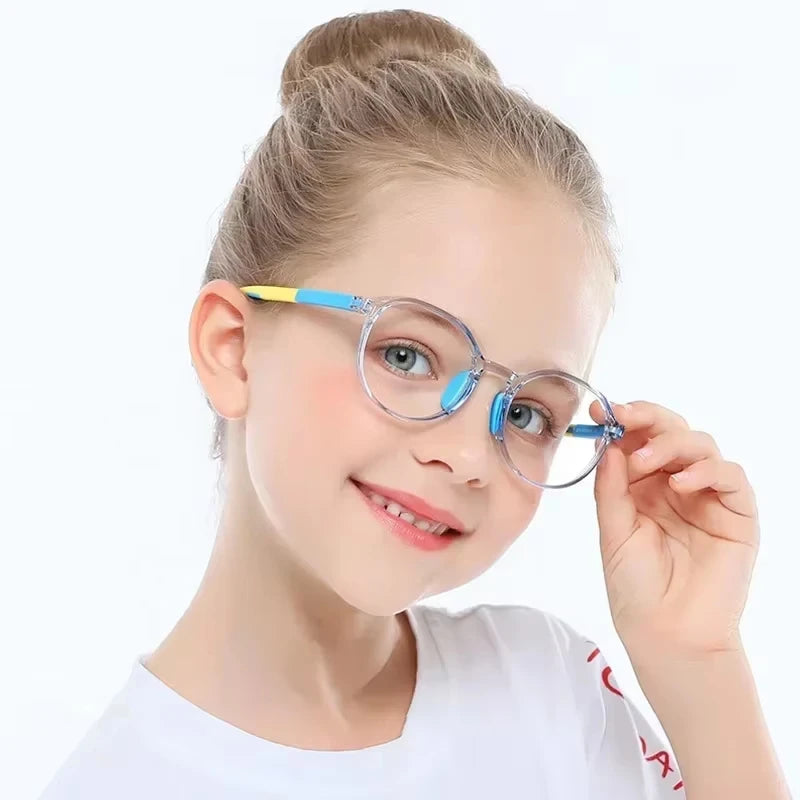 Logo Custom 2025 Fashion Girls Boys Optical Computer Eyeglasses TR90 Round Kids Anti Blue Light Glasses